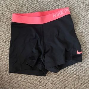 Black & Coral/Pink Nike Pro Shorts